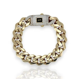 Monaco Kette Miami Cuban Royal Link CZ Schloss Armband 14K Gelbgold - hohl - Bild 1 von 10