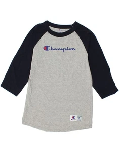 CHAMPION Boys Graphic Top 3/4 Sleeve 11-12 Years Large Grey Colourblock BS13 - Picture 1 of 3