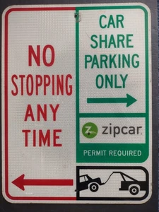 Car Share Parking Only ~ No Stopping Any Time Zipcar Permit Columbus Ohio   B/C - Picture 1 of 8