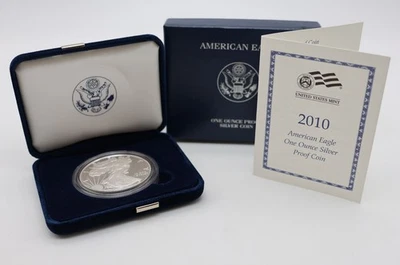 Moneda de $1 American Silver Eagle 2010 W Proof 99.9% 1 Troy OZ certificado de autenticidad caja original OGP Foto 1 de 4