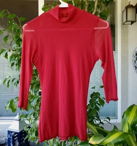 Gr. Small neu Anthropologie Sweet Pea Top Bluse Stretch Netz Y2K kirschrot - Bild 1 von 12