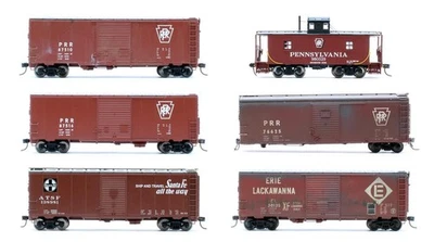 WALTHERS 'HO' GAUGE RAKE OF 6 1X CABOOSE & 5X ASSORTED BOX CARS *WEATHERED* - Image 1 of 4