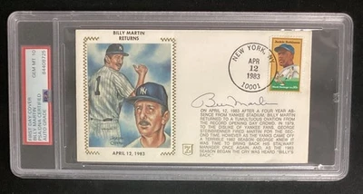 Billy Martin Signed FDC Envelope Returns April 1983 Yankees Auto PSA/DNA Gem 10 - Image 1 of 4
