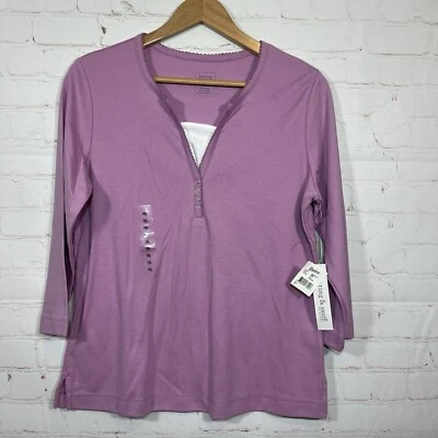 全新 Hasting & Smith Top 女式 PXL 紫色长袖 V 领衬衫 — 第 1/4 张图片