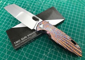 TWOSUN FOLDING KNIFE 14C28N TITANIUM HANDLE PLAIN EDGE TS450-LINE-Color