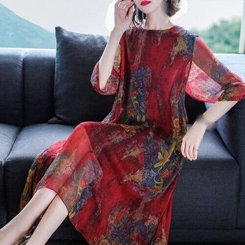 latest summer Korean fashion elegant temperament loose chiffon printing dress - Image 1 of 1