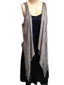 Vintage Witchy Flowy Vest Gray & Black Y2K Whimsical Asymmetrical Open by Decree - Picture 1 of 6