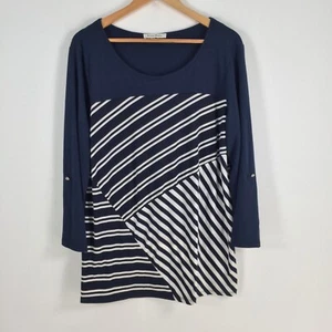 STudio Works womens top size L navy blue striped 3/4 sleeve round neck 031445 - Picture 1 of 9
