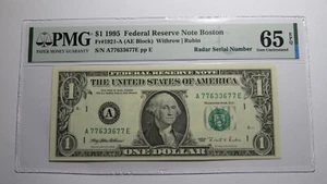 $1 1995 Radar Serial Number Federal Reserve Currency Bank Note Bill PMG UNC65EPQ - Picture 1 of 3