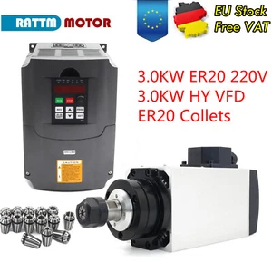 ｜IT｜3KW Square Air Cooling Spindle Motor 220V ER20 300Hz+HY VFD Inverter+Collets - Imagen 1 de 15