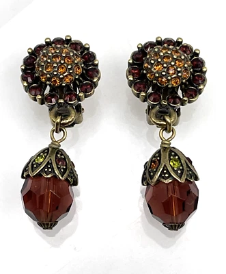 Pendientes colgantes florales de cristal HEIDI DAUS "Belleza infinita" - Borgoña/Clip - Nuevos en caja Foto 1 de 4