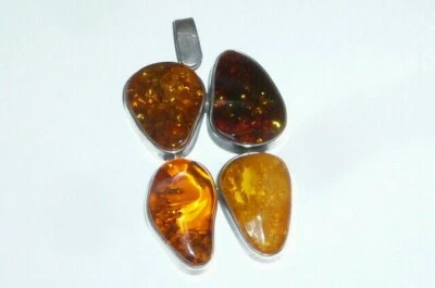 Alter vierfarbiger 925 Silber Bernstein Ketten Anhänger Butterscotch Amber gelb - Bild 1 von 4