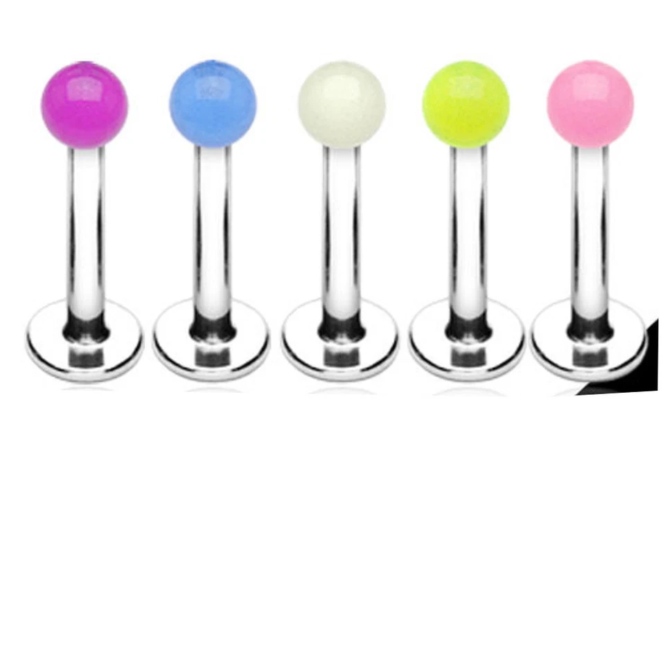 3pc package Glow In The Dark 16g (1.2mm) Flat Back Barbell Surgical Steel B/4/5 - Image 1 of 1