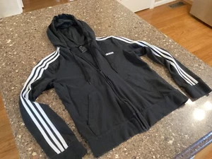 Adidas 3 Stripe Full Zip Up Hooded Jacket Unisex Youth Medium (12-14) Black - Picture 1 of 12