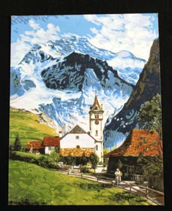 Pintura por número Village Snow Caped Mountains Fields escena 20 x 16 SIN MARCO-SU - Imagen 1 de 10