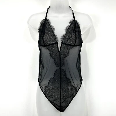 Victorias Secret Lingerie Womens L Black NWT Teddy Bodysuit Coquette Sheer Lace - Image 1 of 4