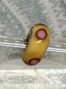 Authentic Trollbeads OOAK Light Pink and Orange Dots on Buttery Yellow UU, New - Picture 1 of 9