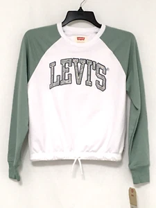 Levi's Youth Girls Size L Green White Long Sleeve Floral Logo Drawstring T-Shirt - Picture 1 of 7