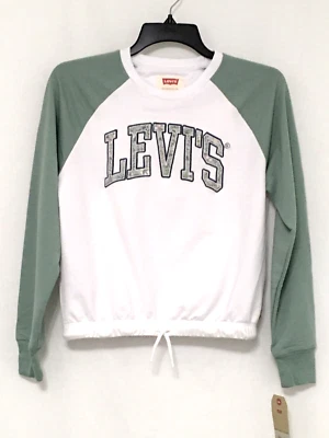 Camiseta Levi's Jóvenes Niñas Talla L Verde Blanco Manga Larga Floral Logo Cordón Foto 1 de 4