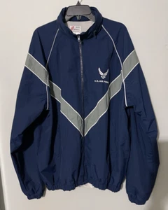 Men's X/LARGE Long ~ Navy Blue U.S AIR FORCE Windbreaker Zip Hood JACKET AF PTU - Picture 1 of 14