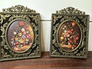 Italy Victorian Floral Flower Bouquet Metal Ornate Frame (2) ~~Flaw~~~ - Picture 1 of 11