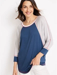 Maurices Women's Blue w/Gray Dolman Sleeve Baseball Raglan Retro Top Tee MEDIUM - Picture 1 of 3