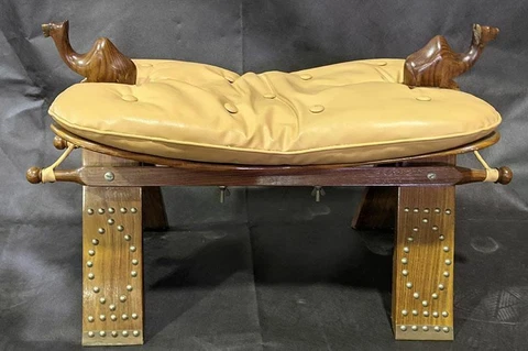 Wood & Leather - Camel Detail - Foot Stool - As Is Cover