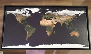 XL World Terrain Map Canvas Print Detailed & Accurate 36"x18" Floating Frame - Picture 1 of 9