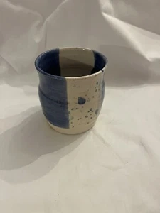 "Olla de cerámica artística de gres hecha a mano firmada única de colección azul y blanca 4-1/2""" - Imagen 1 de 10