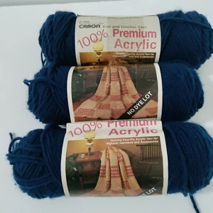 Caron Premium Acrylic Yarn Classic Navy 103 Blue Lot of 3 Skeins Damaged Label - Picture 1 of 6