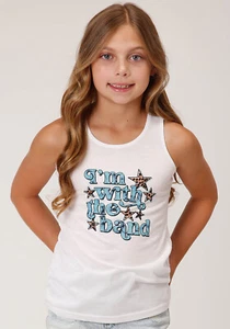 Roper Kids Girls With The Band White Poly/Rayon S/L Tank Top - Picture 1 of 4