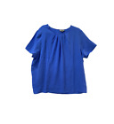 Edward Woman's 3X Blouse Round Pleated Neck Short Sleeve Top Polyester Blue New