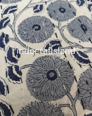 Indian Hand Block Print kantha Quilt Bedspread Blanket Throw Double Size Cotton - Image 1 of 4