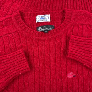 Vintage Izod Lacoste Sweater Women XL Red Wool Cable Knit Crewneck Textured 80s - Picture 1 of 11