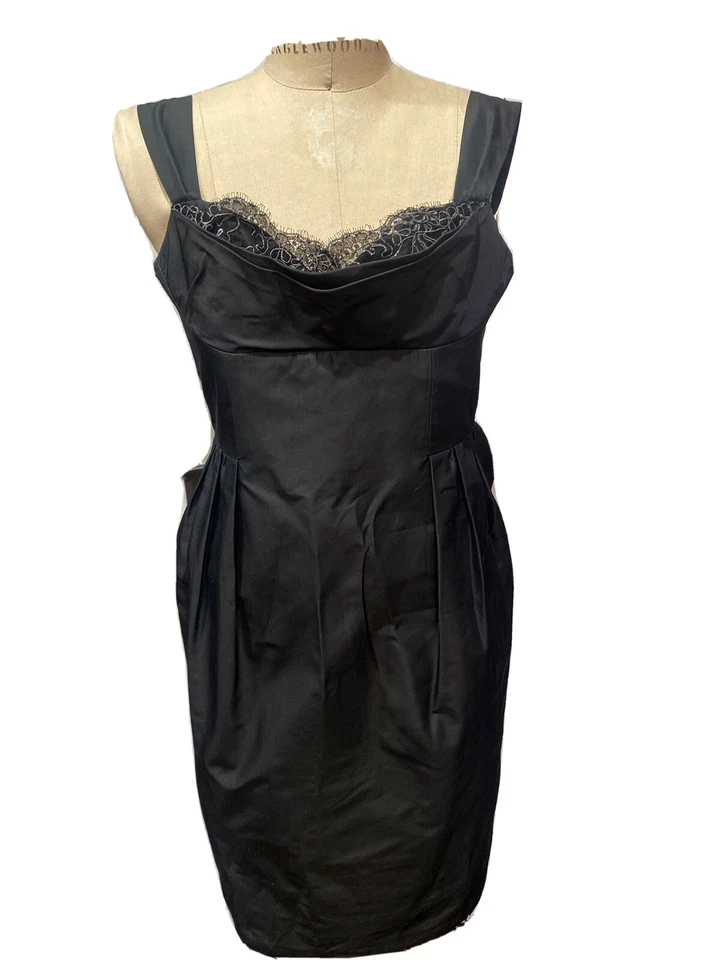 Lida Baday Womens Dress Size 6 Black Floral Trim Sheath Short Sleeveless - Image 1 of 4