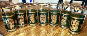 Culver Rare Green Gold Band Crowns And Shields Set Of Seven 1960’s - Picture 1 of 8