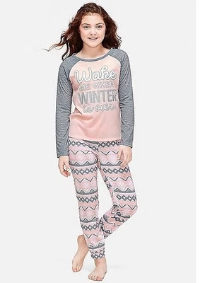 New Justice Two Piece Wake Me When Winter Is Over Pajamas PJS Size 6-7 NIP NWT - Image 1 of 2