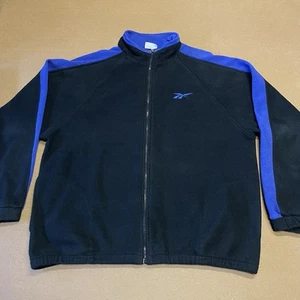VINTAGE Reebok Fleece Jacket Adult XXL 2XL Black Sweatshirt Full Zip 90s Y2K Men - Picture 1 of 10