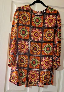 Johnny Was Workshop Semi Sheer Silk Geometric Oversized Boho Tunic Sz S - Picture 1 of 4