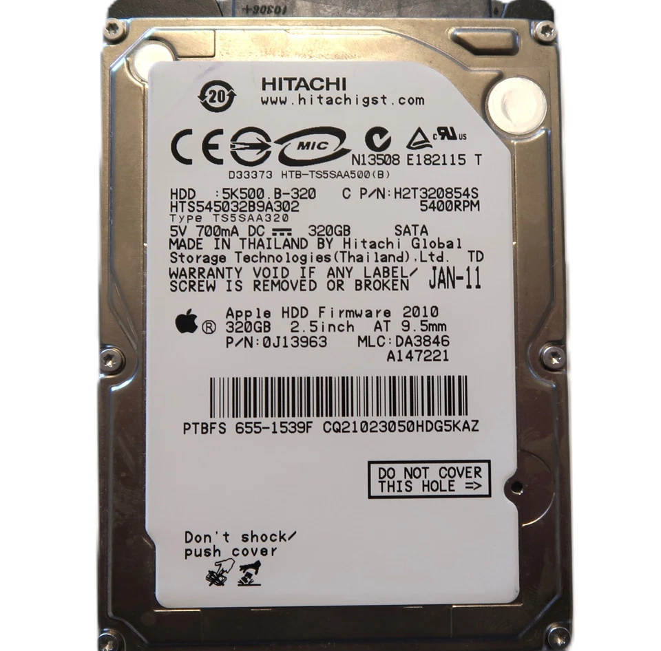 Hitachi HTS545032B9A302 0J13963 DA3846 (CQ2) Thailand 2.5" 320gb Sata HDD 2011 - Image 1 of 4