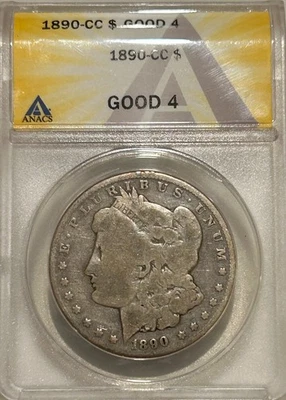 Dólar de plata Morgan 1890 CC ANACS G4 fecha difícil Carson City Foto 1 de 4