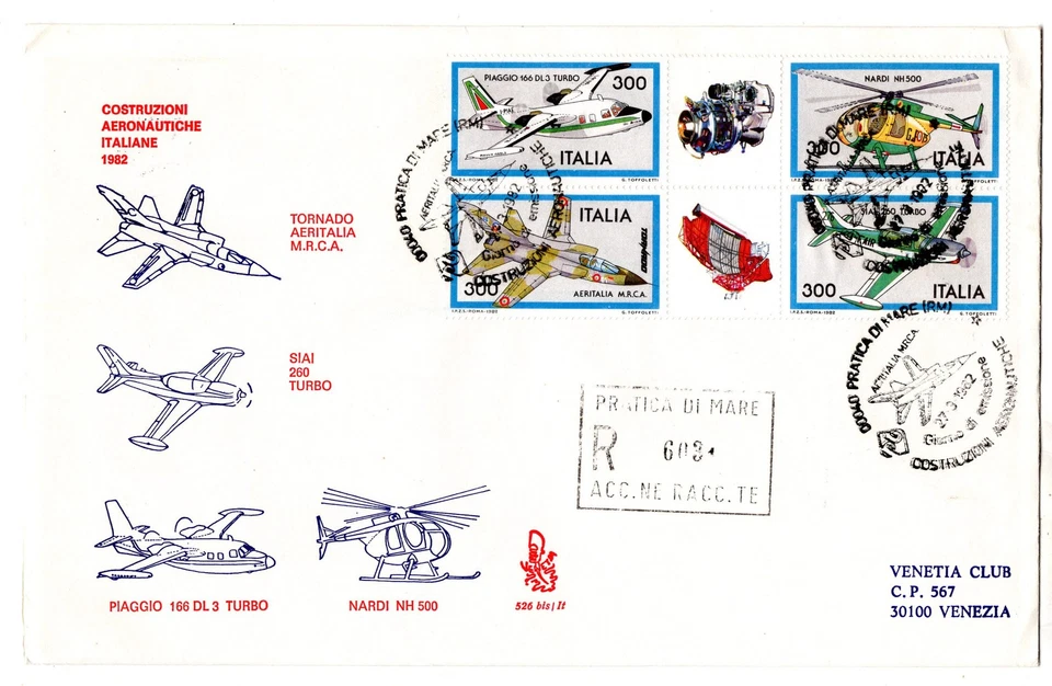 Italy 1982 Construzioni aeronautiche block on FDC venetia travelled - Image 1 of 1