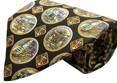 Corbata para hombre TOMMY HILFIGER vintage hecha en EE. UU. 100 % seda negra azul NUEVA Foto 1 de 4