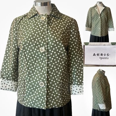 AKRIS Punto Green/White Cotton Spot Jacket, Part Lined  10US/14Aust-UK - Image 1 of 4