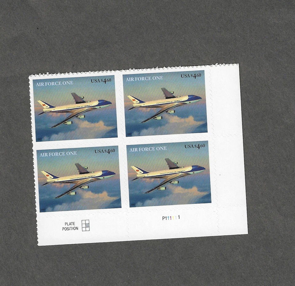 Scott # 4144 Air Force One Plate Block of 4 Postage Stamps $4.60 Priority Mail - Image 1 of 1