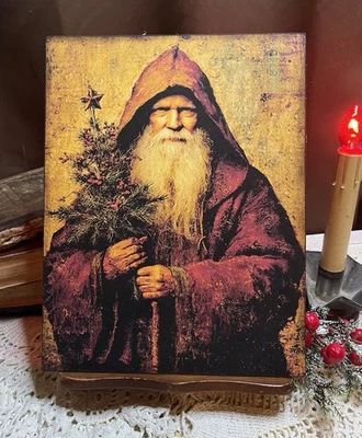 Rustic Santa,  St. Nick, Old Fashioned Christmas, Handcrafted Plaque / Sign - Image 1 of 3