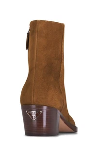 NEW PRADA Brown Suede Leather Western Boots Booties Side Zip Logo Heel 42 - Picture 1 of 9
