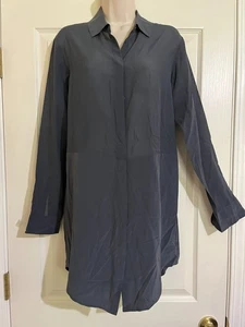 T Alexander Wang Gray Silk Button Front Long Sleeve Shirt Dress Small - Picture 1 of 10
