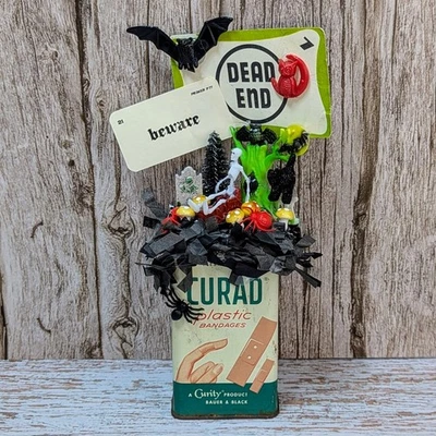 Vintage Spice Tin Diorama Handmade Halloween Decor Cake Topper Card DEAD END - Image 1 of 4