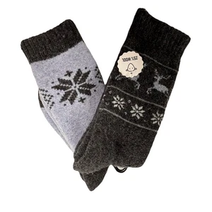 Dos Pares Calcetines Invierno Patrón Nórdico Invierno 25% Lana Gris Nuevo Adulto - Imagen 1 de 4